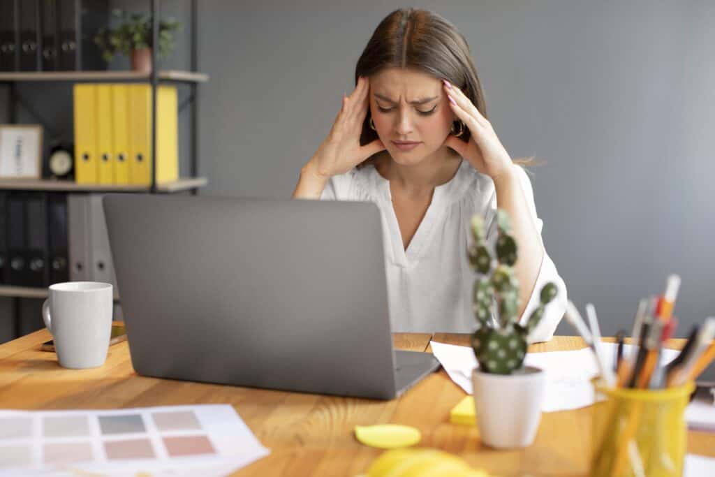 young woman having headache work